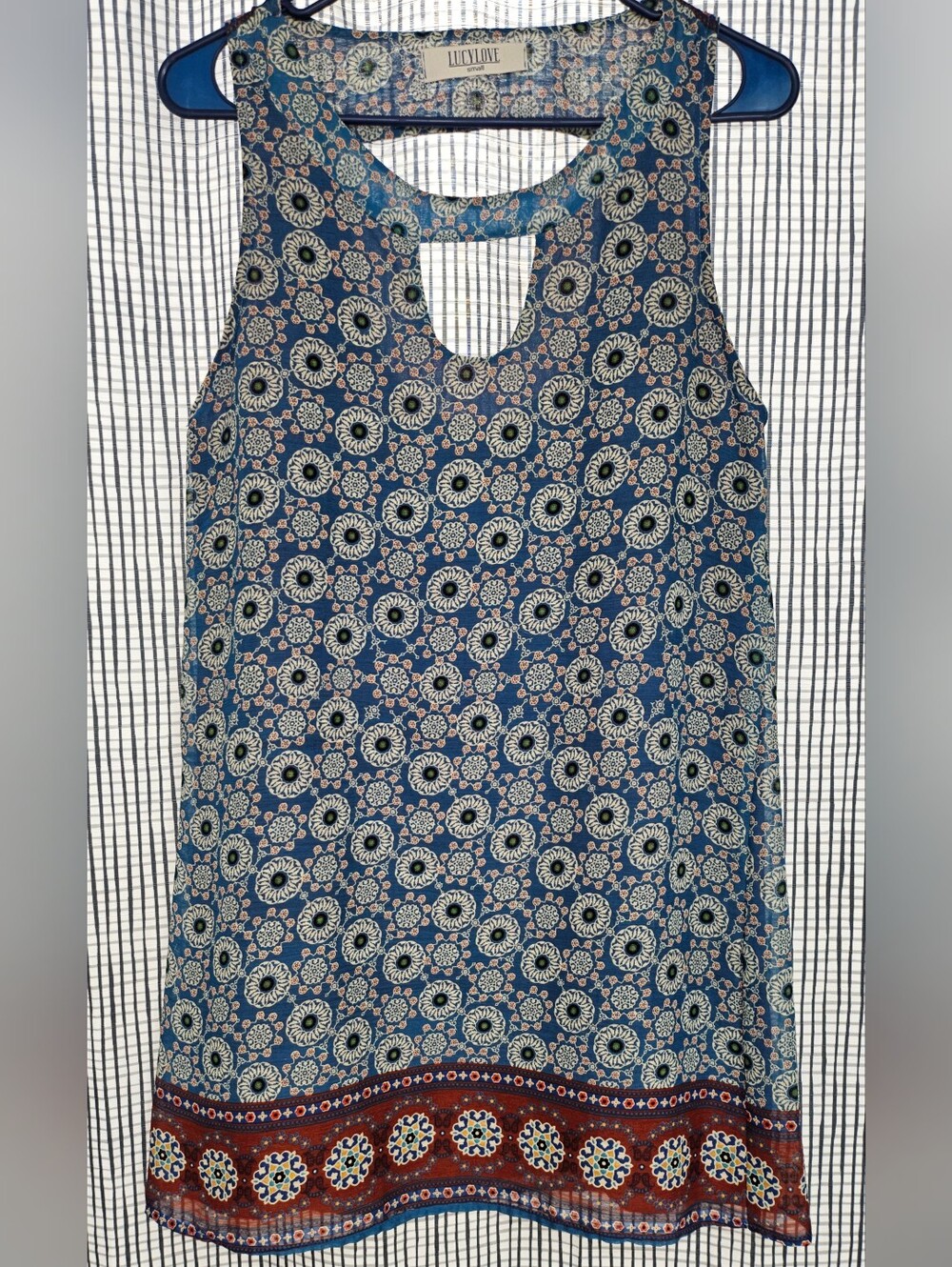 Lucy Love Boho Geometric Tile Print Keyhole Back Tank Dress Small Like New